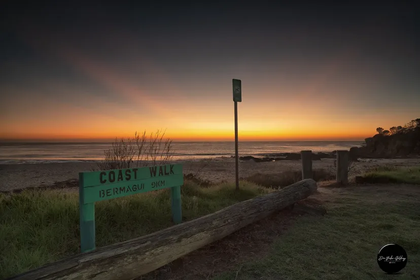Sunset over the beach at the start of the coastal walk