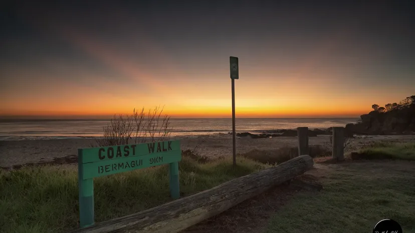 Sunset over the beach at the start of the coastal walk