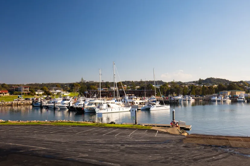 Fishing boats moored in Bermagui harbour